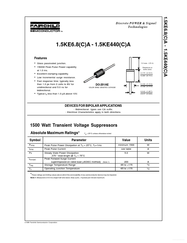 1.5KE200A Suppressors Datasheet pdf - Voltage Suppressors. Equivalent,  Catalog