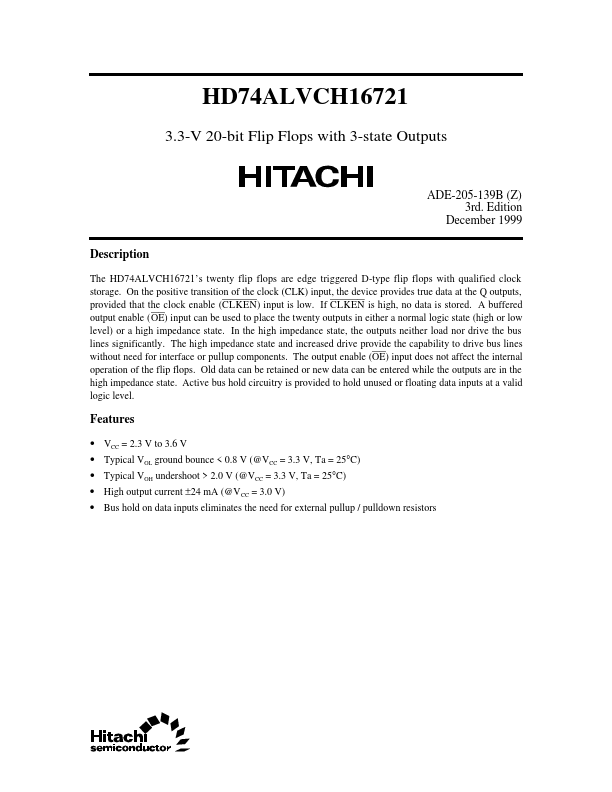 HD74ALVCH16721 Hitachi Semiconductor