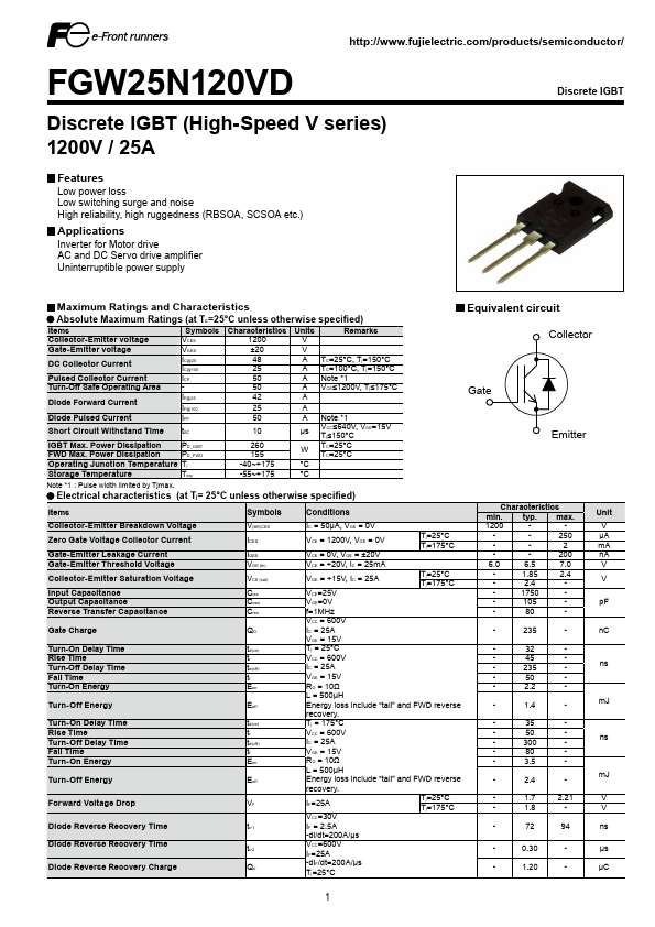 <?=FGW25N120VD?> डेटा पत्रक पीडीएफ