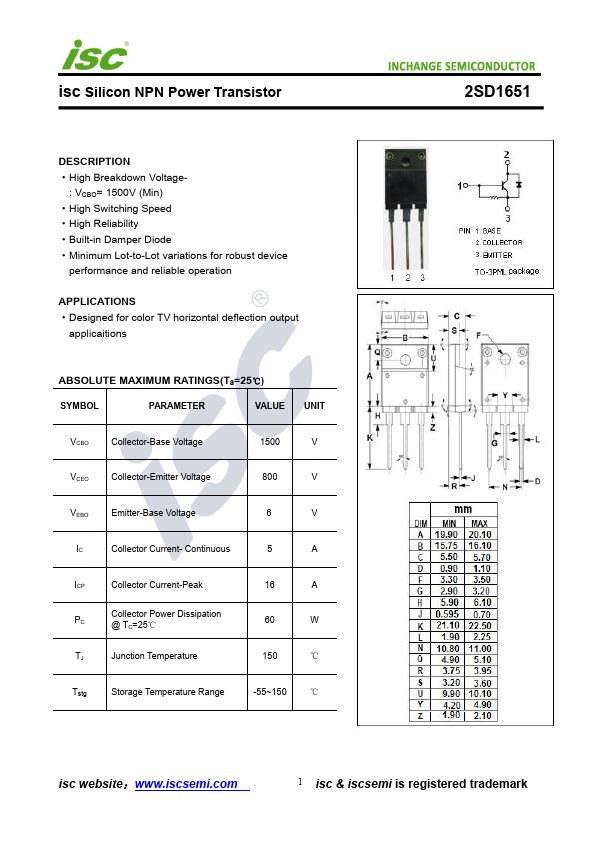 2SD1651 INCHANGE