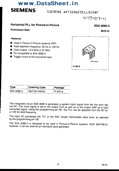 <?=SDA9086-3?> डेटा पत्रक पीडीएफ