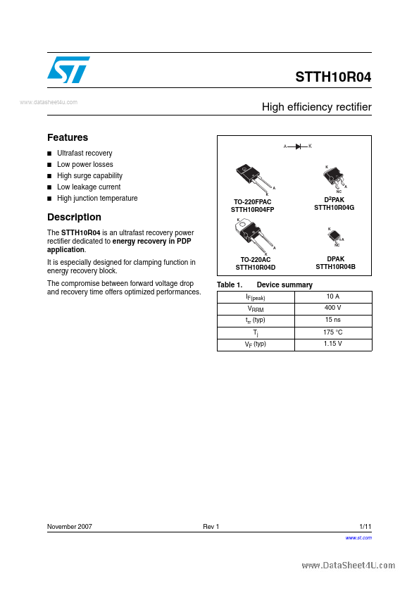 STTH10R04 STMicroelectronics