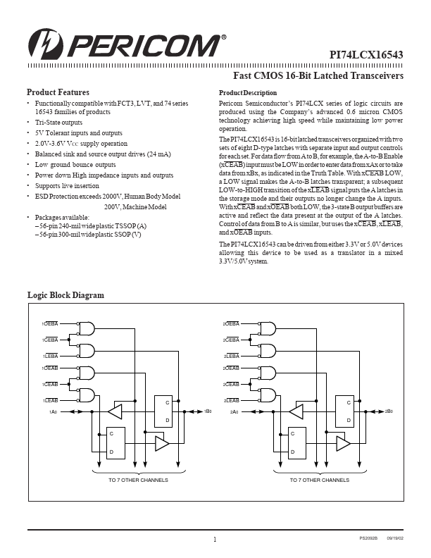 PI74LCX16543V Pericom Semiconductor Corporation