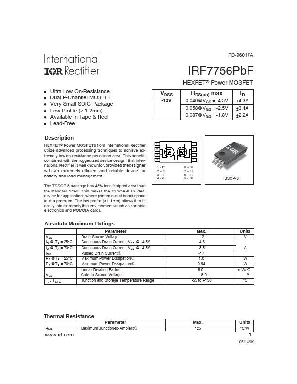 <?=IRF7756PbF?> डेटा पत्रक पीडीएफ