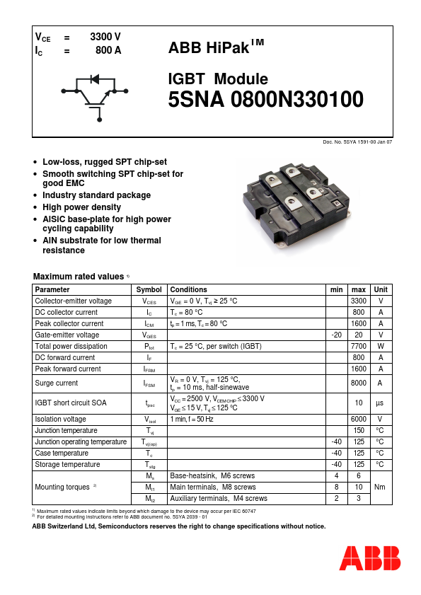 <?=5SNA0800N330100?> डेटा पत्रक पीडीएफ