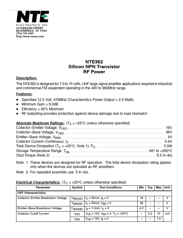 NTE362 NTE Electronics