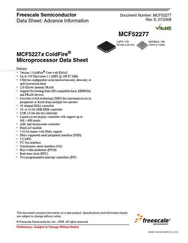 MCF52277 Freescale Semiconductor