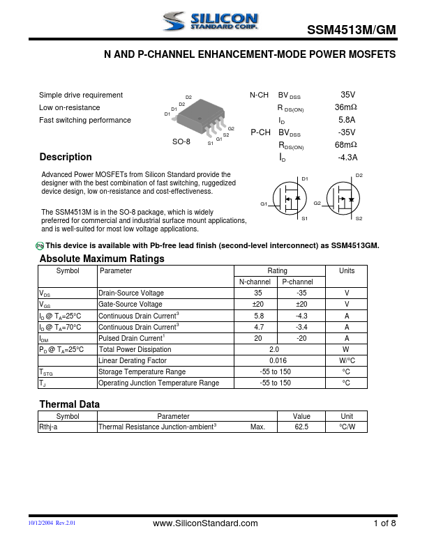 SSM4513GM Silicon Standard