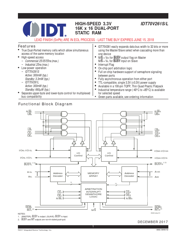 IDT70V261S Integrated Device Technology