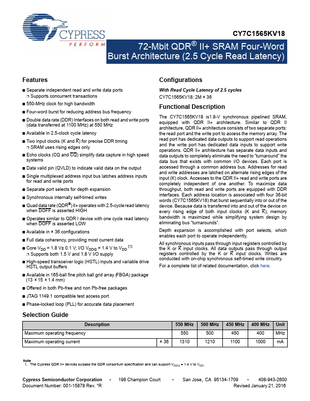 <?=CY7C1565KV18?> डेटा पत्रक पीडीएफ