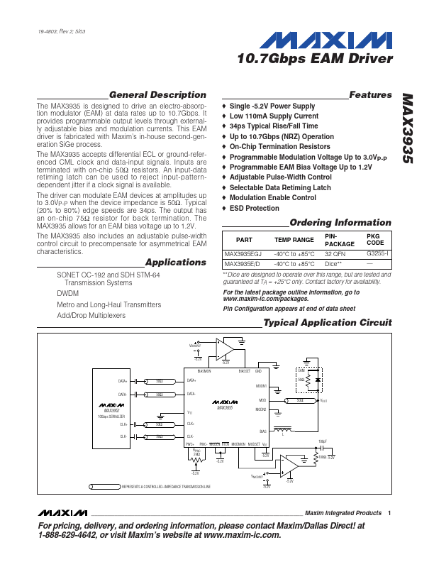 <?=MAX3935?> डेटा पत्रक पीडीएफ