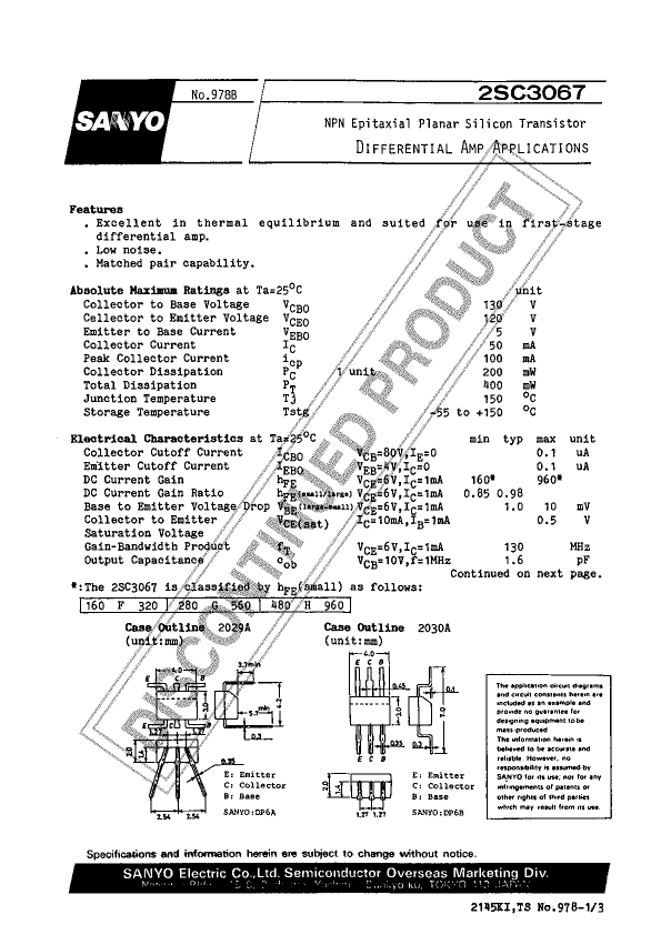 2SC3067 Sanyo Semicon Device