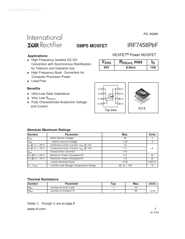 IRF7458PBF International Rectifier