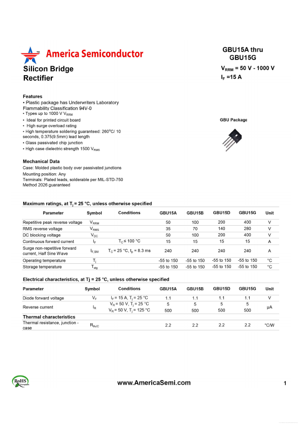 GBU15B America Semiconductor