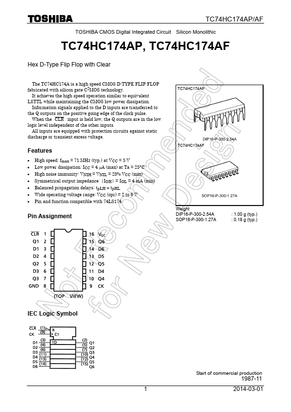 <?=TC74HC174AP?> डेटा पत्रक पीडीएफ