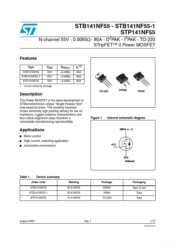 STB141NF55-1 STMicroelectronics