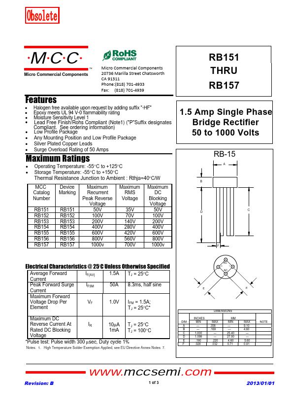 RB157 Micro Commercial Components