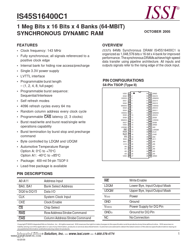 <?=IS45S16400C1?> डेटा पत्रक पीडीएफ