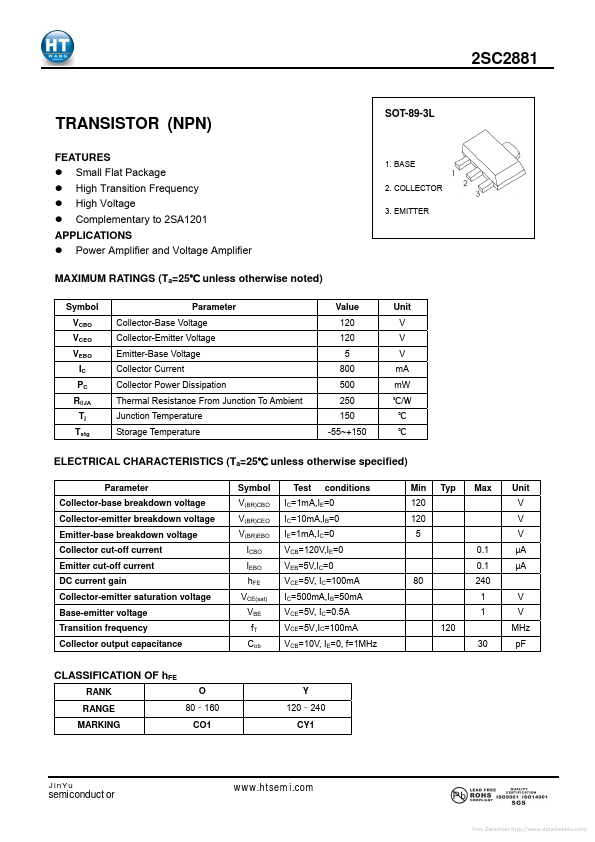 2SC2881 Jin Yu Semiconductor