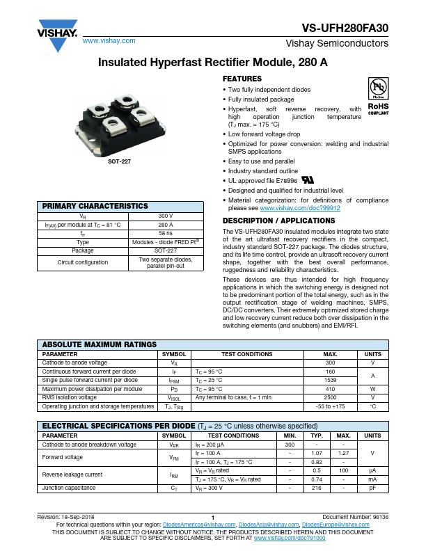 <?=VS-UFH280FA30?> डेटा पत्रक पीडीएफ