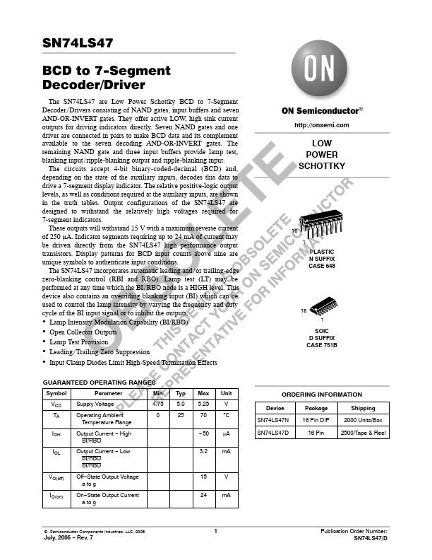 <?=SN74LS47D?> डेटा पत्रक पीडीएफ