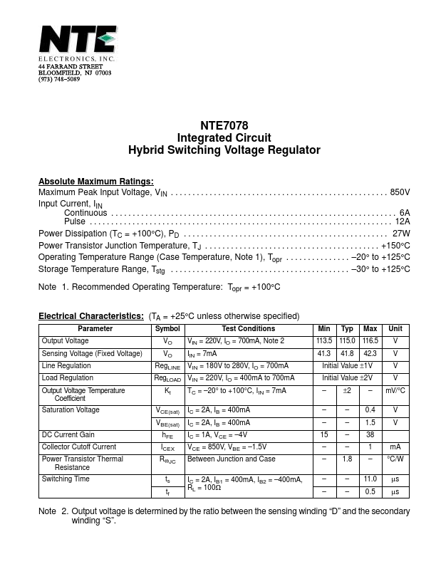 NTE7078 NTE Electronics