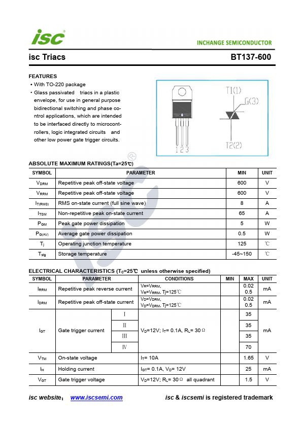 BT137-600 Inchange Semiconductor