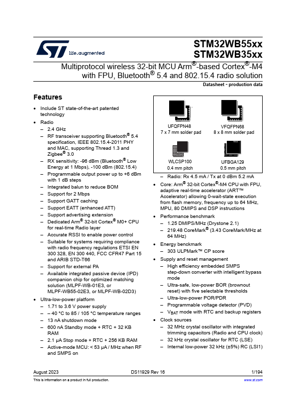 <?=STM32WB55VE?> डेटा पत्रक पीडीएफ