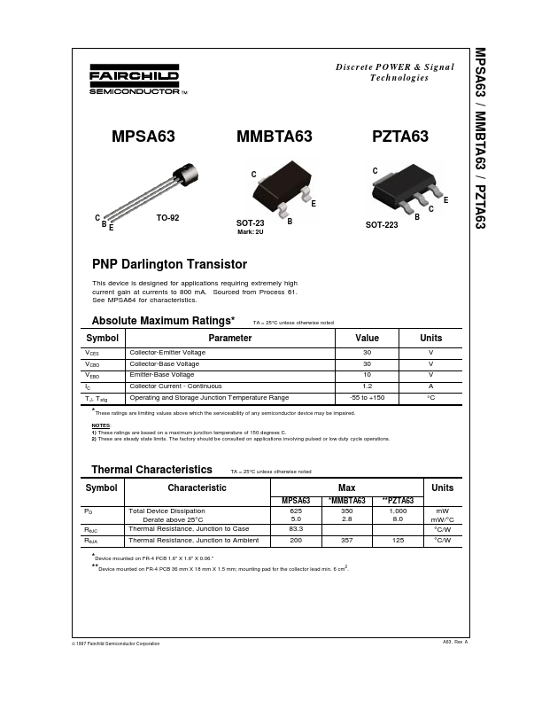 PZTA63 Fairchild Semiconductor