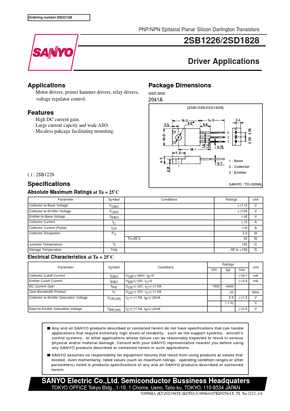 D1828 Sanyo Semicon Device