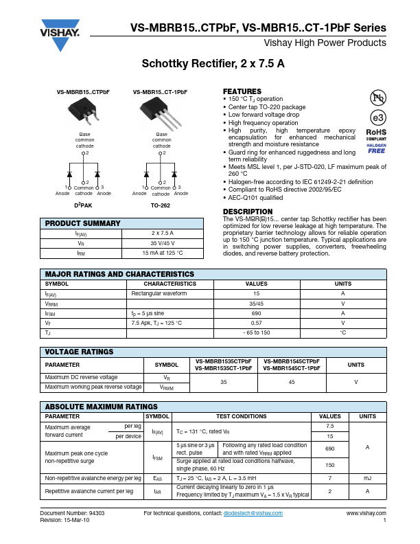 VS-MBRB1535CTPbF