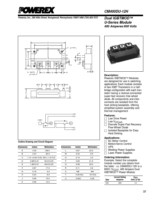 CM400DU-12H Powerex Power Semiconductors