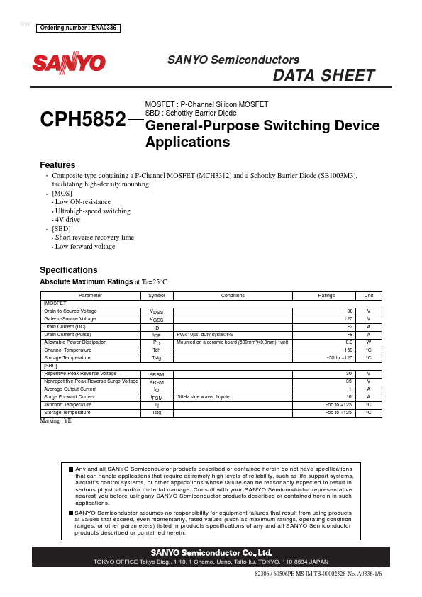CPH5852 Sanyo Semicon Device
