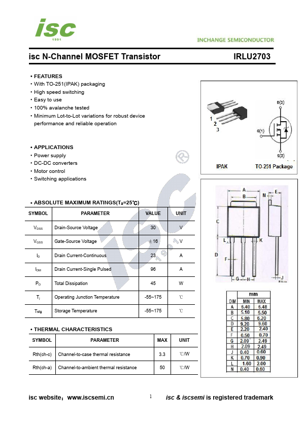 IRLU2703 INCHANGE