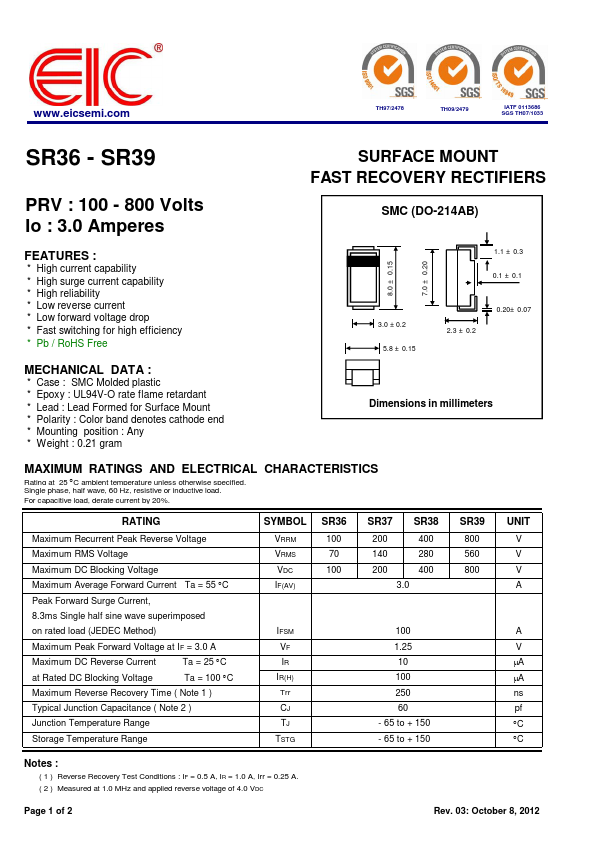 SR39 EIC discrete Semiconductors