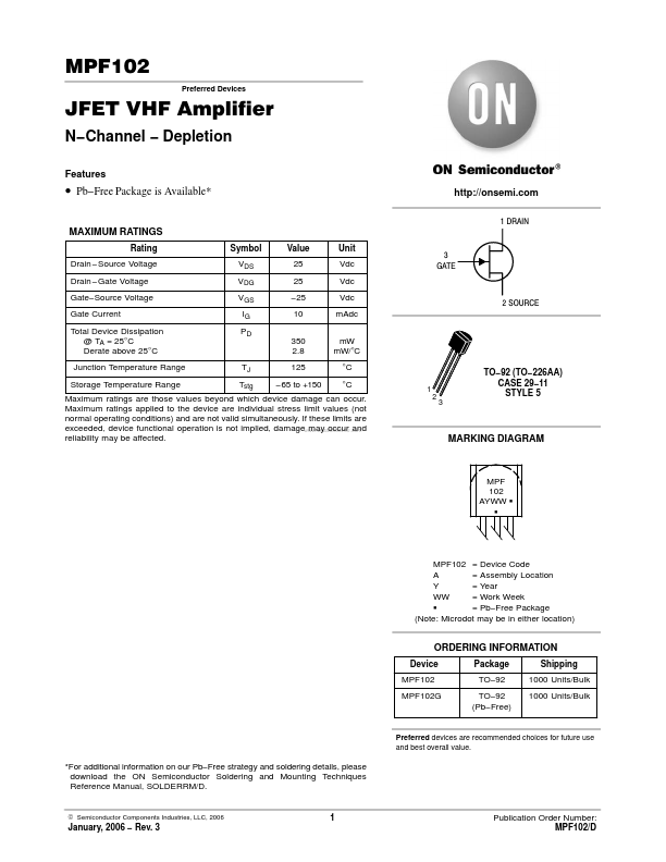 MPF102 ON Semiconductor