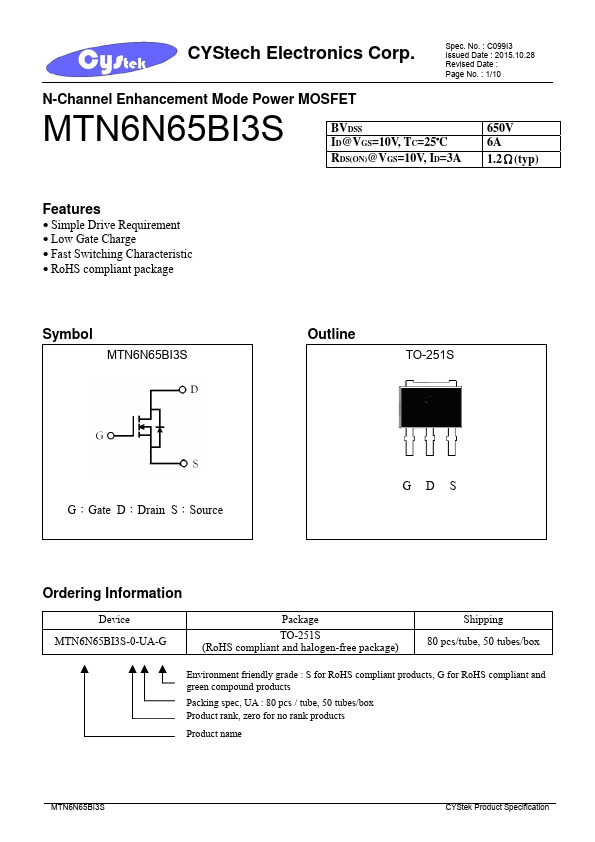 <?=MTN6N65BI3S?> डेटा पत्रक पीडीएफ