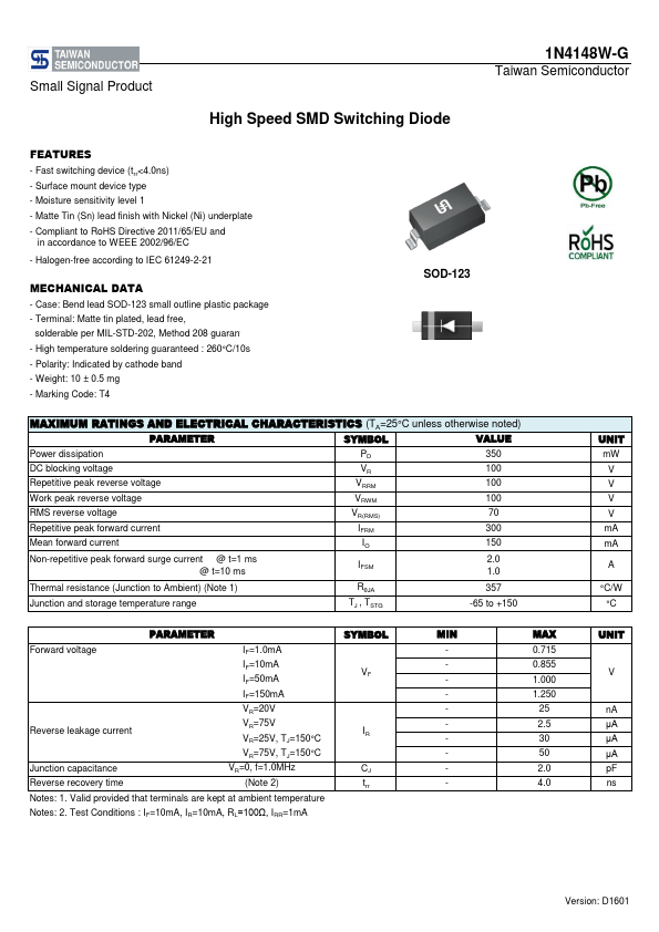 1N4148W-G Taiwan Semiconductor