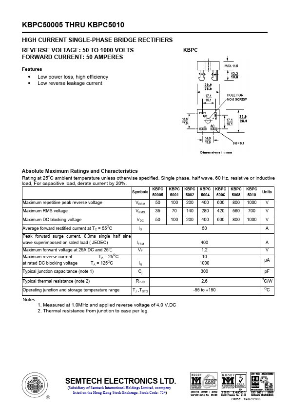 KBPC5008 SEMTECH