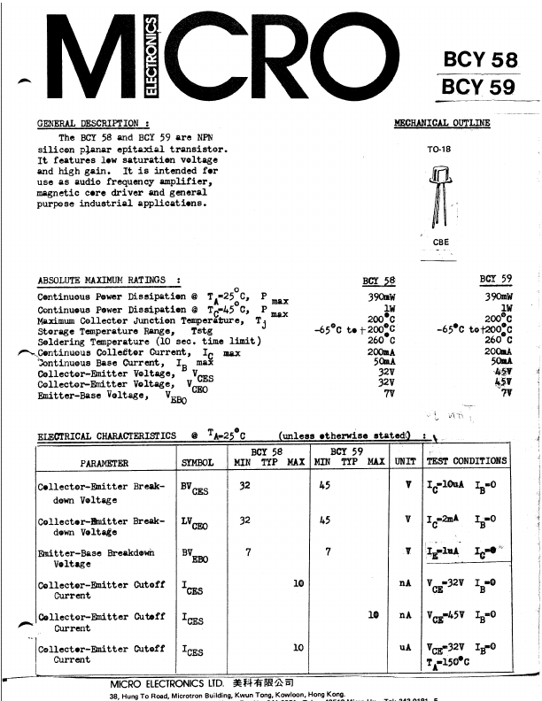 BCY58 Micro Electronics