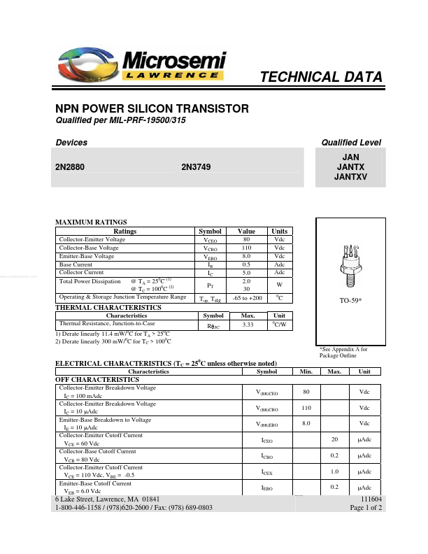 2N3749 Microsemi Corporation