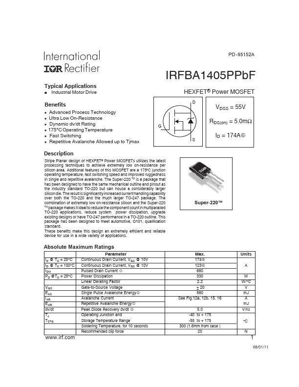 <?=IRFBA1405PPBF?> डेटा पत्रक पीडीएफ