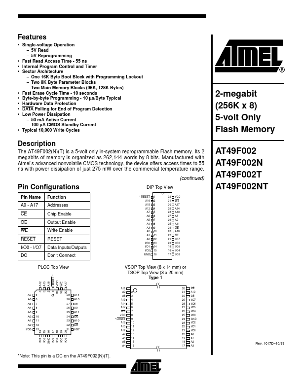 <?=AT49F002?> डेटा पत्रक पीडीएफ