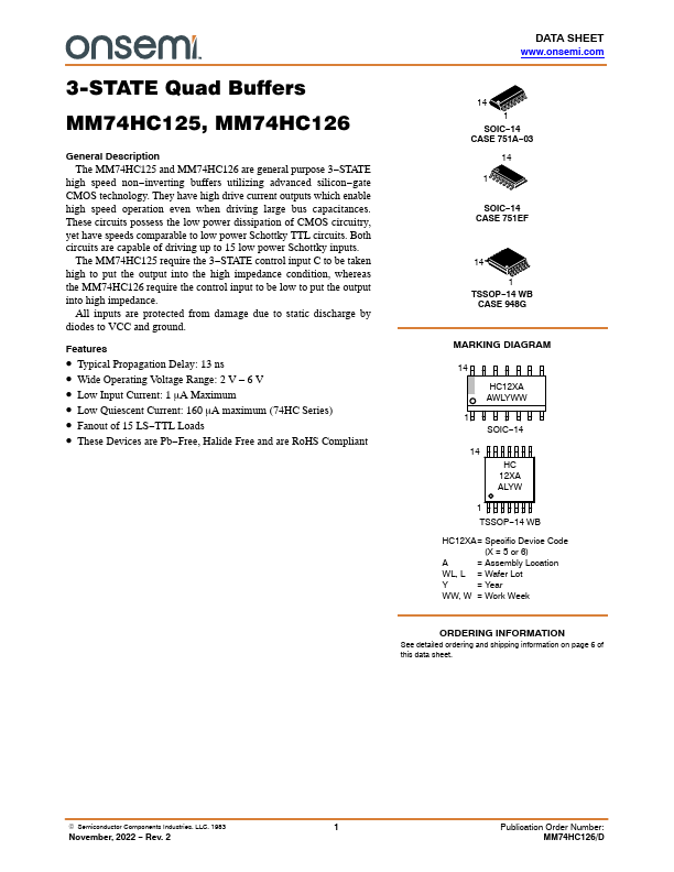 MM74HC125 ON Semiconductor