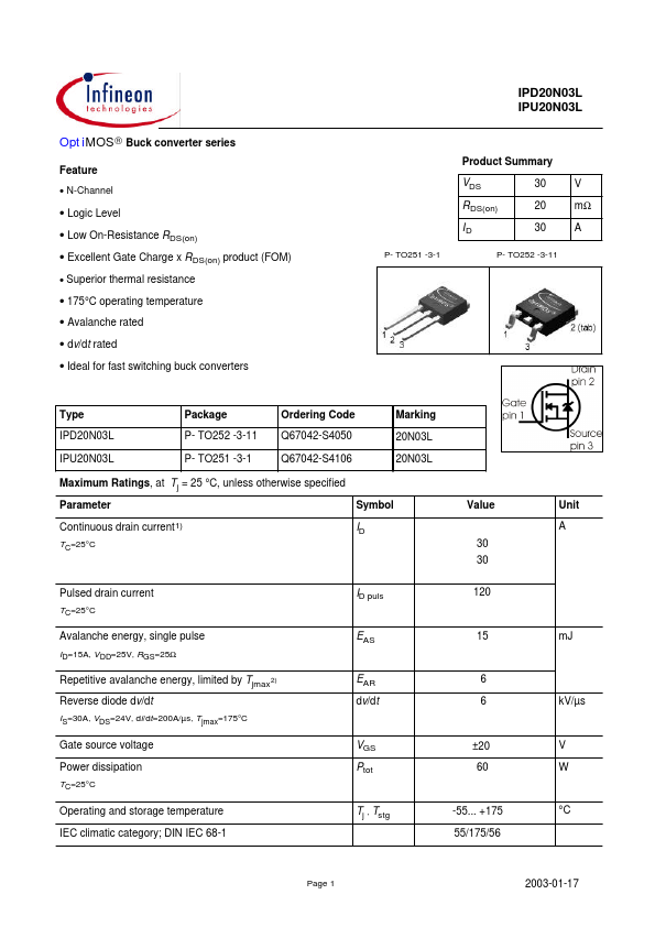 IPD20N03L