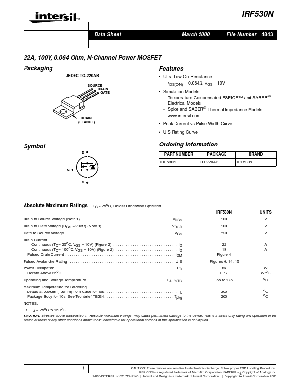 IRF530N Intersil Corporation