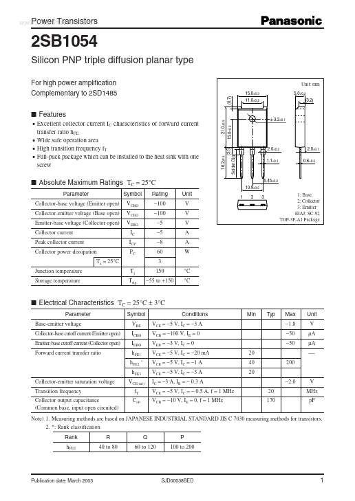 2SB1054 Panasonic Semiconductor