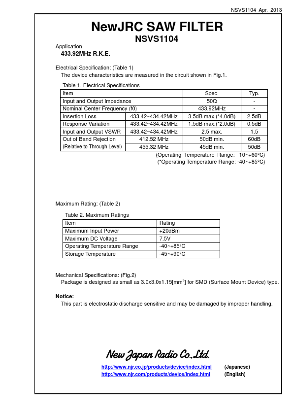 <?=NSVS1104?> डेटा पत्रक पीडीएफ