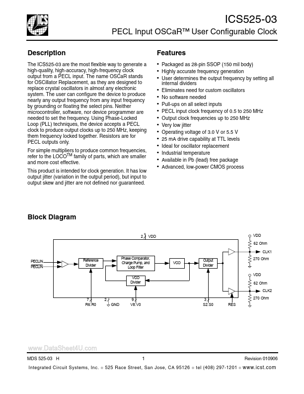 ICS525-03 Integrated Circuit Systems