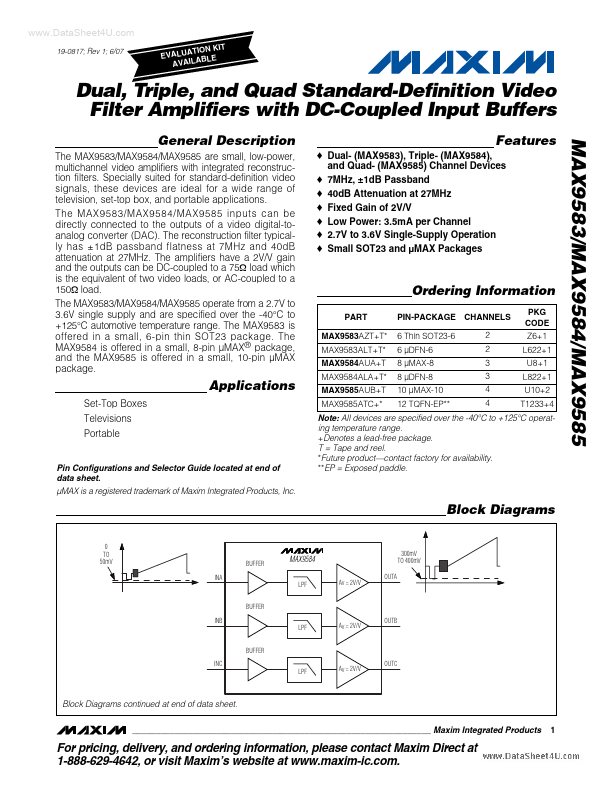 <?=MAX9584?> डेटा पत्रक पीडीएफ